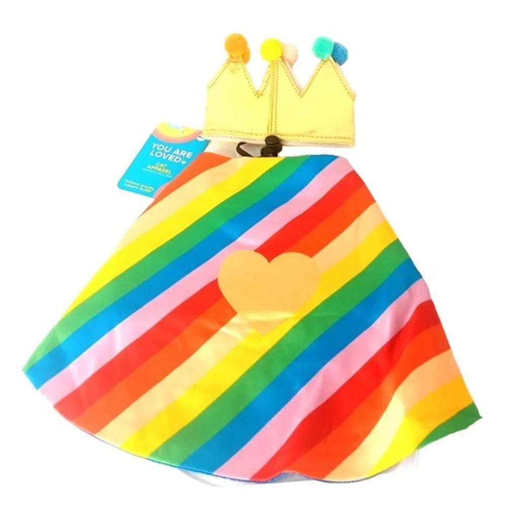Puppy/ Dog You Are Loved Pride Rainbow‎ Striped Cape & Crown  LGBTQ+ Large